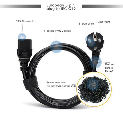 Van het de Machtskoord van de EU VDE Waterdichte Lange Uitbreiding 2 Pin Plug voor Laptop